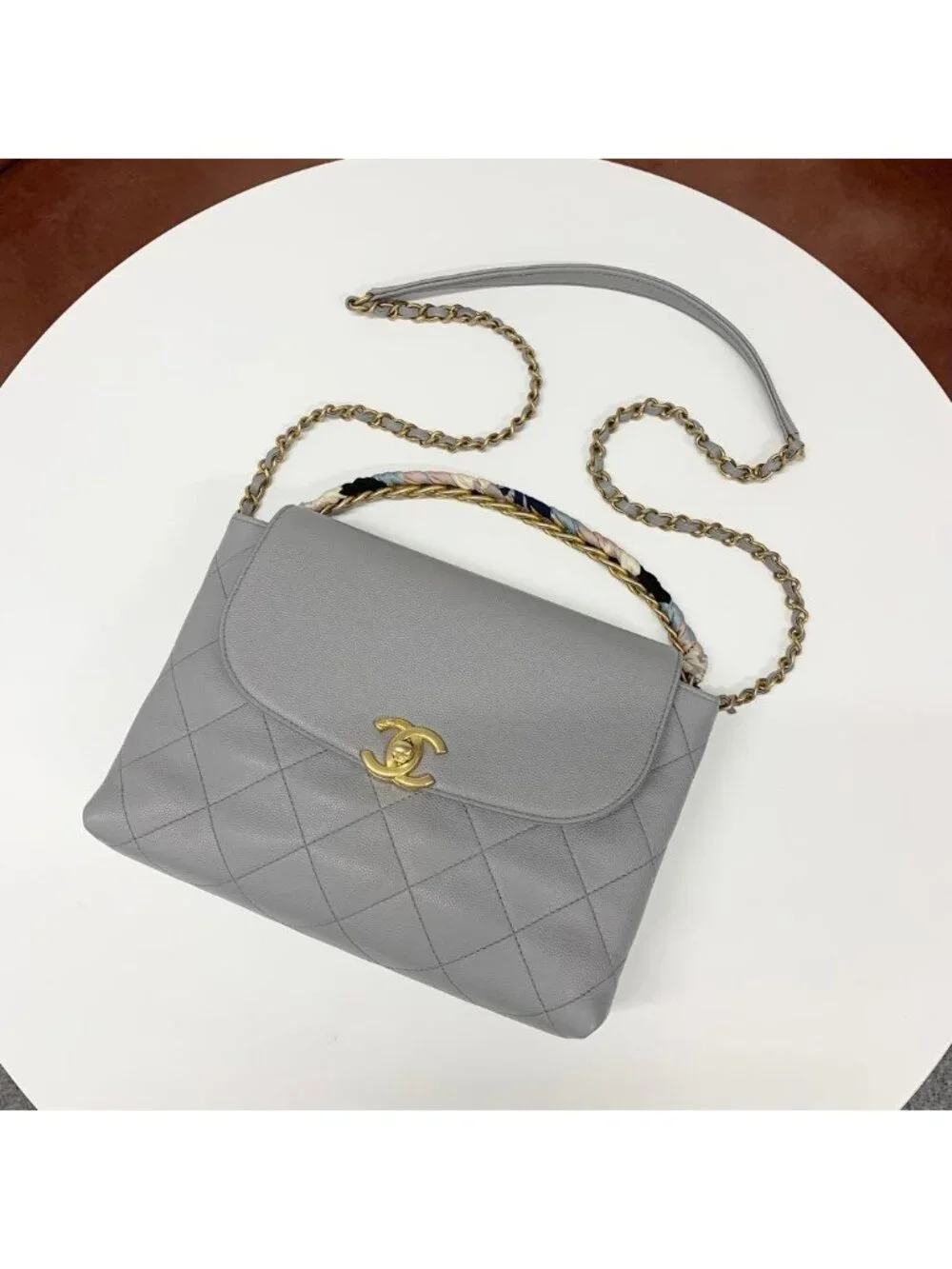 Chanel Quilted CC Logo Caviar Leather 2-Way Shoulder Bag
